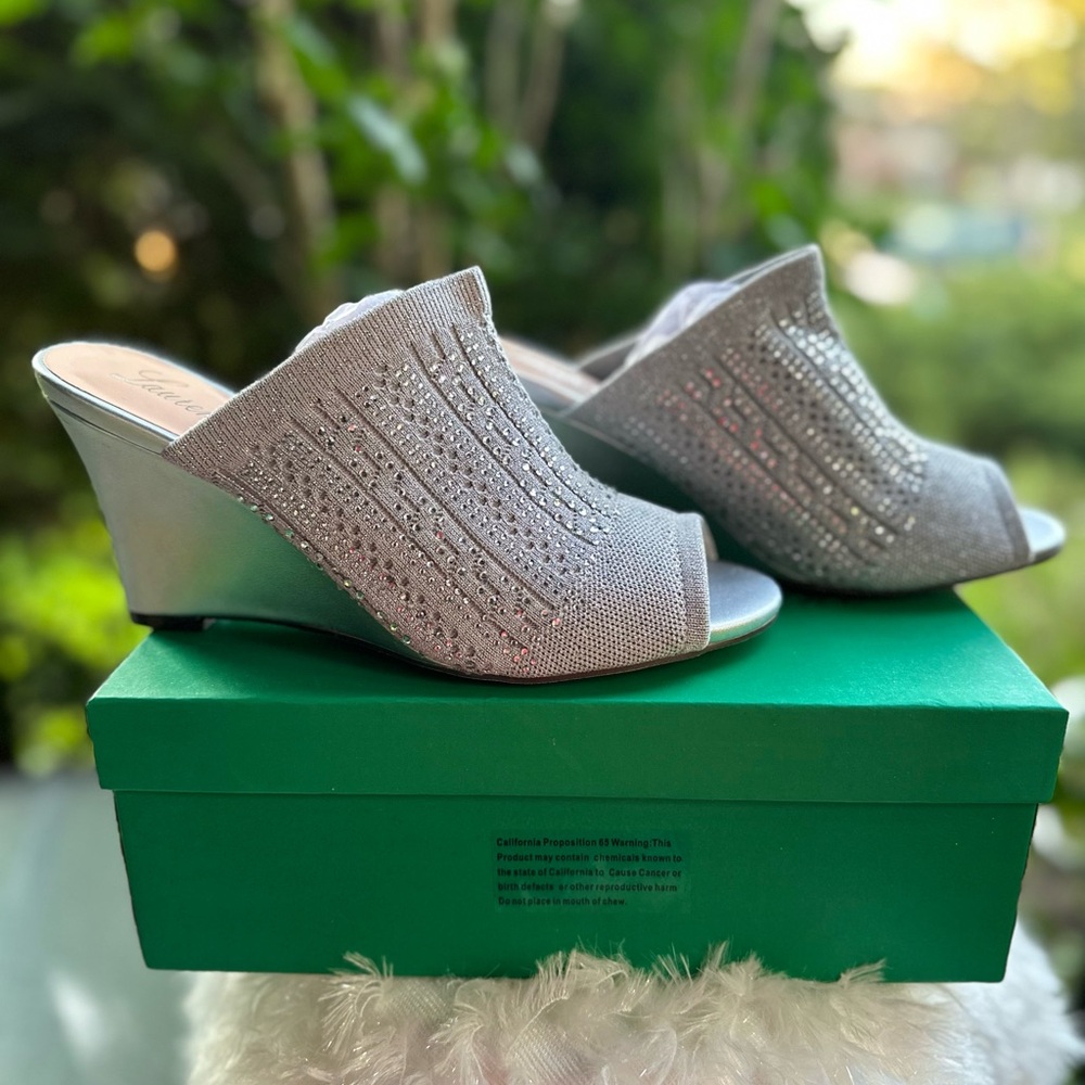 Lauren Lorraine Silver Glitter Wedges